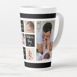 First Father's Day 5 Photo Collage Black White Latte Mug