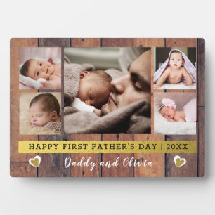 First Father's Day 5 Photo Collage Pallet Wood Plaque