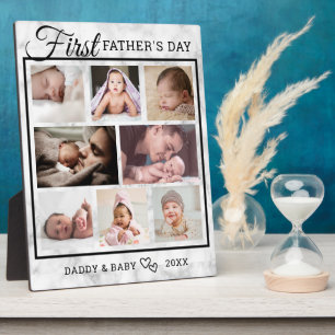 First Father's Day 8 Photo Collage Elegant Marble Plaque