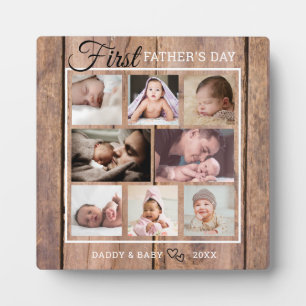 First Father's Day 8 Photo Collage Rustic Barnwood Plaque