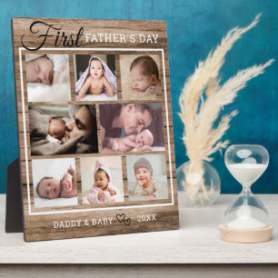 First Father's Day 8 Photo Collage Rustic Wood Plaque