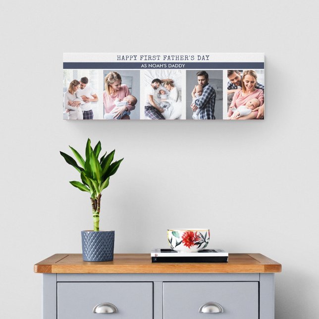First Fathers Day as Daddy - 5 Photo Personalized Canvas Print (Creator Uploaded)