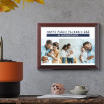 First Father's Day as Daddy Wood Photo Plaque<br><div class="desc">Happy First Father's Day wood photo plaque with 3 of your favourite photos. The wording is fully editable and currently reads "happy first father's day as [baby name's] daddy" and you can edit this to suit your occasion. This design has a colour palette of white with dark navy blue typography....</div>