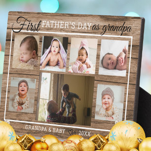 First Father's Day As Grandpa 7 Photo Collage Wood Plaque