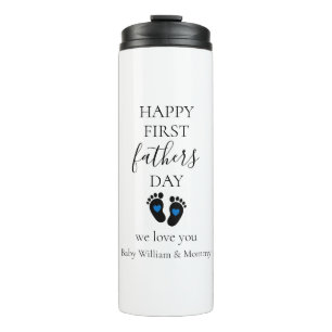 First Father's Day – Baby Footprints & Blue Hearts Thermal Tumbler