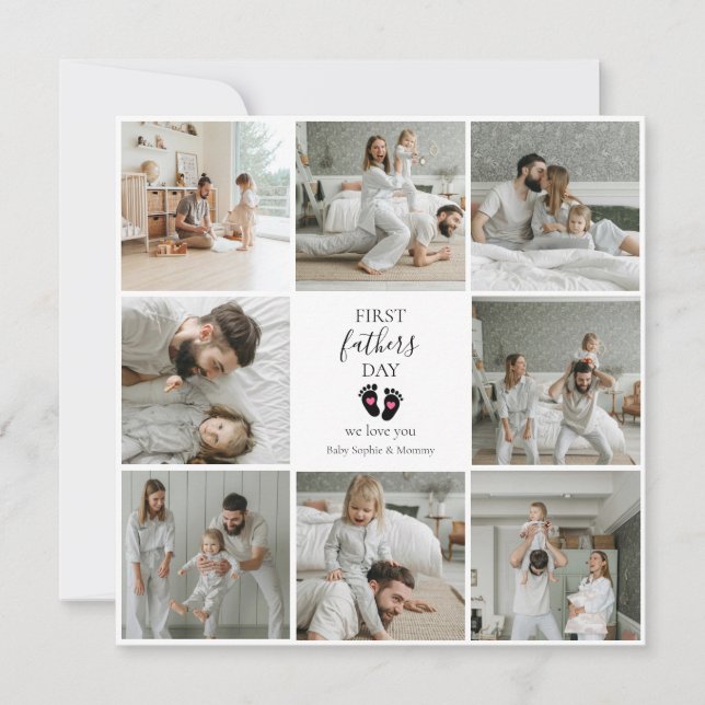 First Father's Day – Baby Footprints & Pink Hearts (Front)