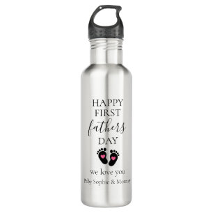 First Father's Day – Baby Footprints & Pink Hearts 710 Ml Water Bottle