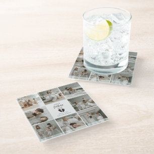 First Father's Day – Baby Footprints & Pink Hearts Glass Coaster