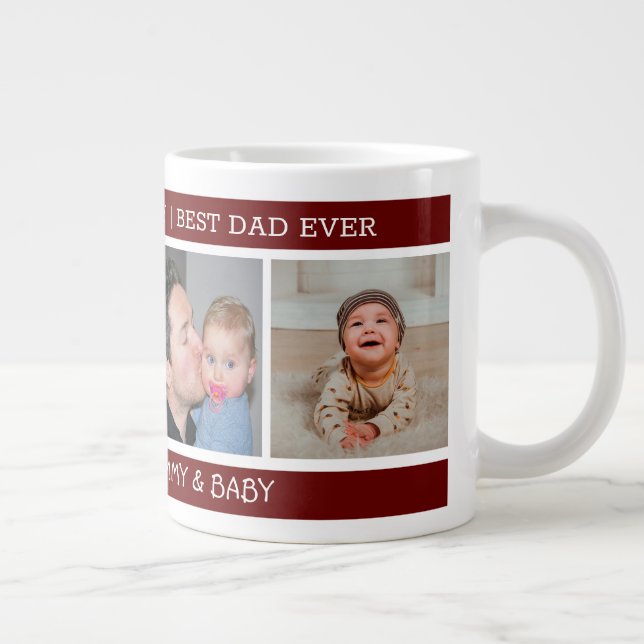 First Father's Day Best Dad Ever 4 Photo Maroon Large Coffee Mug (Right)