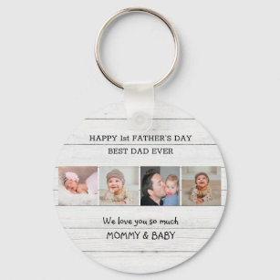 First Father's Day Best Dad Ever 4 Photo Wood Keychain
