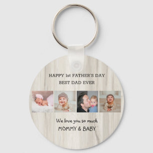 First Father's Day Best Dad Ever Wood 4 Photo Keychain