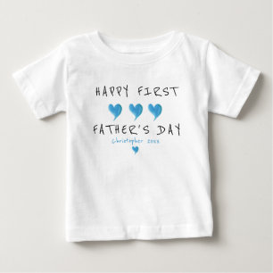 First Father's Day Blue Heart Custom Baby T-Shirt