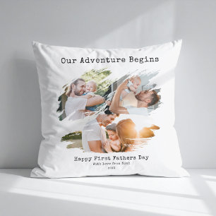 First Fathers Day Brush Stroke 3 Photo Collage Throw Pillow