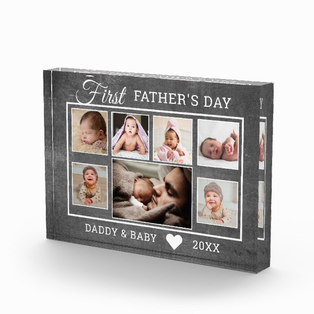 First Father's Day Chalkboard 7 Photo Collage  Block (Right)