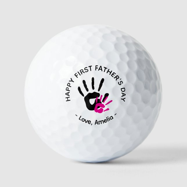 First Father's Day – Custom Baby & Dad Handprint Golf Balls (Front)