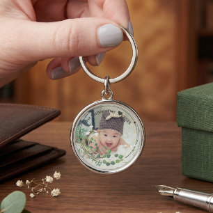 First Father's Day Custom Baby Photo With Year Keychain