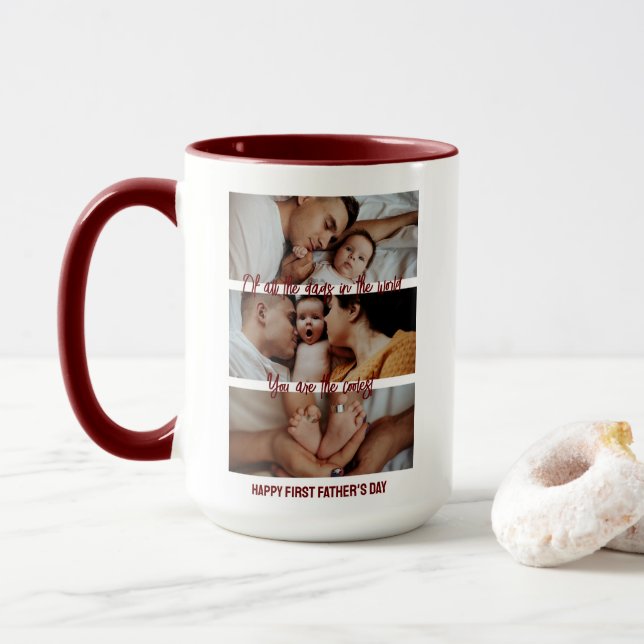 First Father's Day Custom Photo Collage New Father Mug (With Donut)