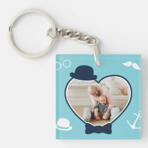 First Father's Day Custom Photo Cool Hipster Dad Keychain