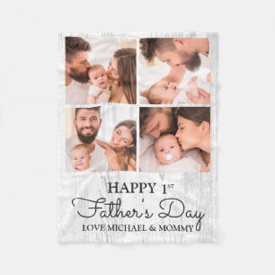 First Fathers Day Dad Baby Photo Collage Fleece Blanket