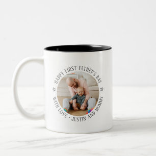 First Father's Day Dad Daughter Son Custom Photo Two-Tone Coffee Mug