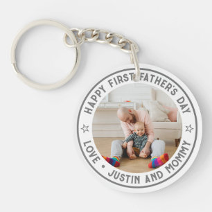 First Father's Day Dad Son Daughter Custom Photo Keychain