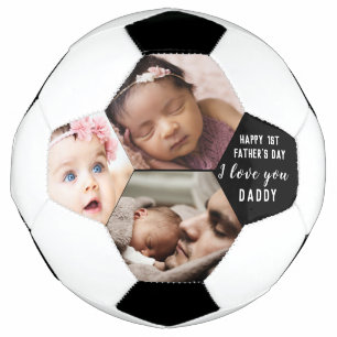 First Father's Day Daddy Baby 3 Photo Collage   Soccer Ball