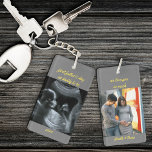 First Father's Day Daddy to Be Grey 2 Photo Keychain<br><div class="desc">Photo keychain for a dad-to-be's first father's day. The photo template is set up for you to add 2 of your favourite pictures, which are printed one on each side, in square / instagram format. You could add maternity photos or sonogram / ultrasound image. The wording is fully editable and...</div>