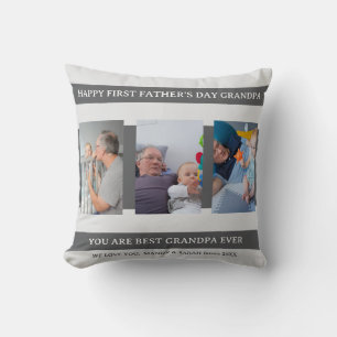 First Fathers Day Grandpa Custom Photos & Message Throw Pillow
