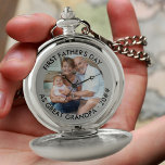 First Fathers Day Great Grandpa Personalized Photo Pocket Watch<br><div class="desc">Photo pocket watch with fully editable personalized text and your favourite photo. The wording currently reads "first father's day as great grandpa · 20##" and you can customize this as you wish. A lovely keepsake gift for any occasion and perfact as a fathers day watch or birth announcement gift, for...</div>
