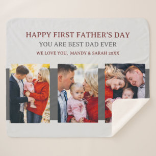 First Fathers Day Grey 3 Photos & Custom Message  Sherpa Blanket