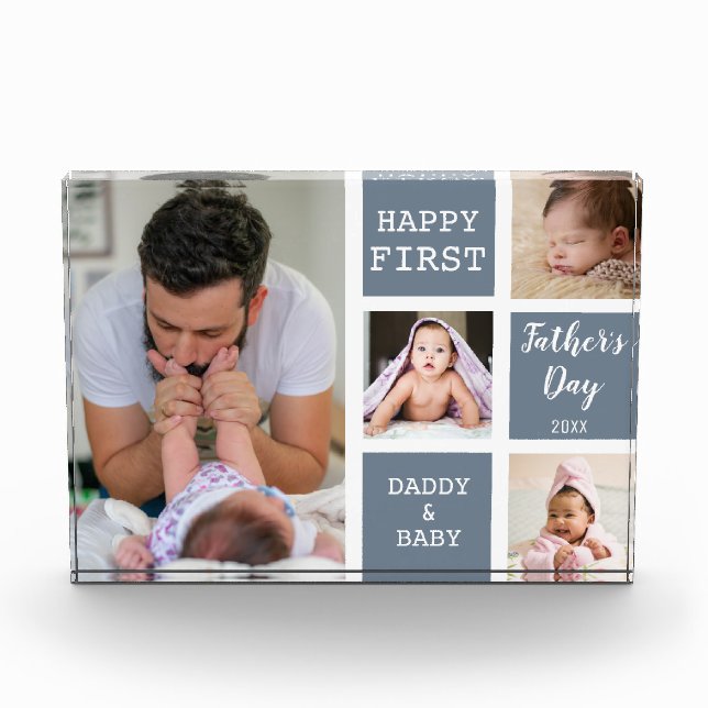 First Father's Day Grey 4 Photo Collage Block (Front)