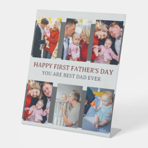 First Fathers Day Grey 6 Photos & Custom Message  Pedestal Sign