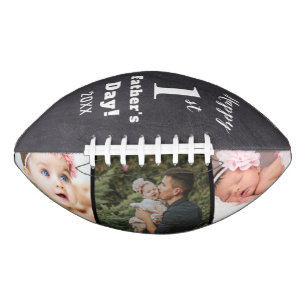 First Father's Day New Dad 3 Photo Chalkboard Football