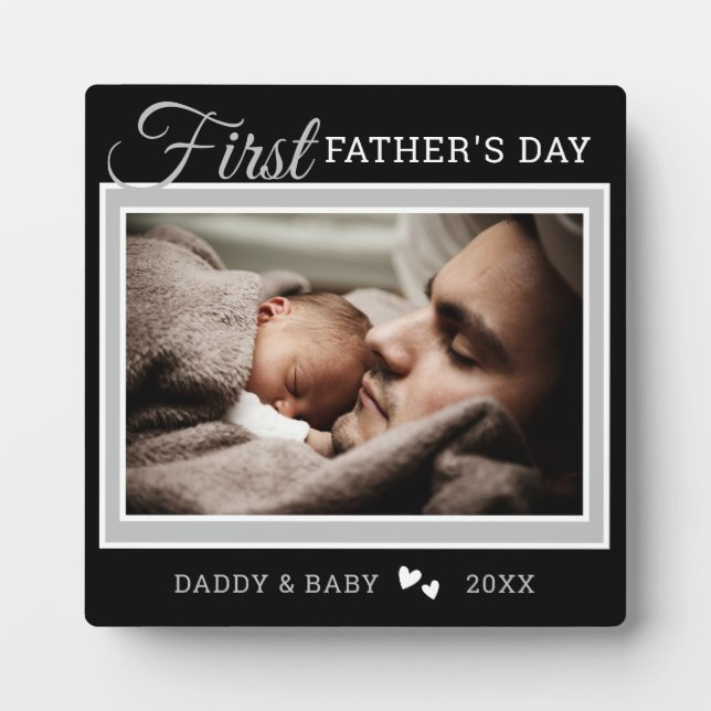First Father's Day New Dad Photo Black Plaque (Front)
