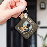 First Fathers Day new dad photo Keychain<br><div class="desc">Best daddy ever Happy First Father's Day bold white typography on dark olive green rustic chalkboard new dad personalized double sided keychain with your photo,  text,  and signature.</div>
