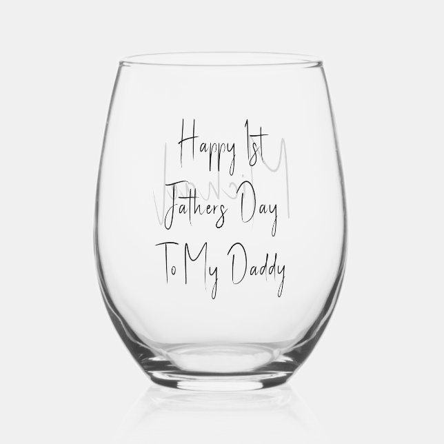 First Fathers Day | New Daddy Name Stemless Wine Glass (Front)