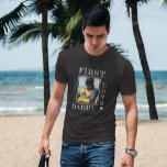 First Fathers Day new daddy photo personalized T-Shirt<br><div class="desc">First Father's Day first daddy love bold white typography on dark navy blue rustic chalkboard new dad personalized t-shirt template with your photo,  text,  and signature.</div>