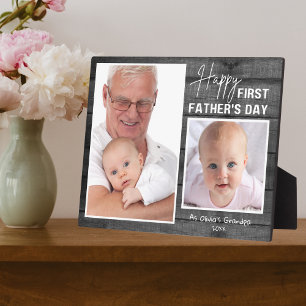 First Father's Day New Grandpa Black Wood 2 Photo Plaque