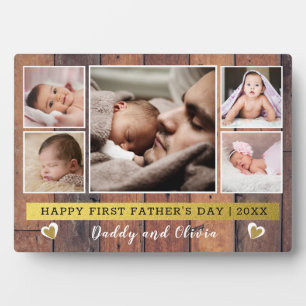 First Father's Day Pallet Wood 5 Photo Collage Plaque