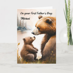 First Father's Day Papa and Baby Bear Personalized Card