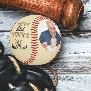 First Fathers Day Pawpaw 2 Photo Cream Gold Baseball