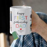 First Father's Day Photo Coffee Mug<br><div class="desc">1st fathers day mug gift featuring the text "happy first father's day dad", a cute red heart, and the childs name. Plus 8 family photos for you to customize with your own to make this an extra special daddy gift.</div>