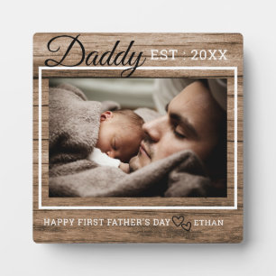 First Father's Day Photo Dad Established Wood Plaque