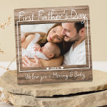 First Father's Day Photo Display Rustic Wood Plaque<br><div class="desc">A simple and memorable gift for the new dad personalized with his favourite photo with mommy and baby.</div>