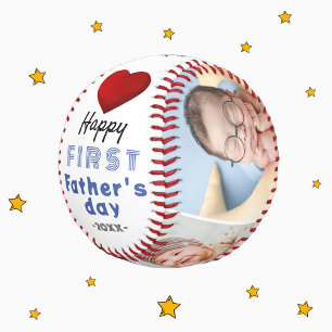 First Father's Day Red Heart 4 Photo Collage Baseball
