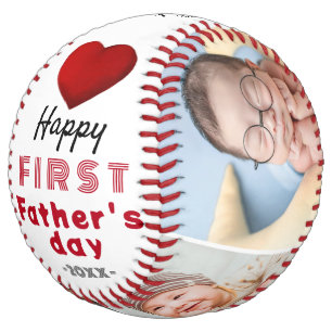 First Father's Day Red Heart 4 Photo Collage Softball