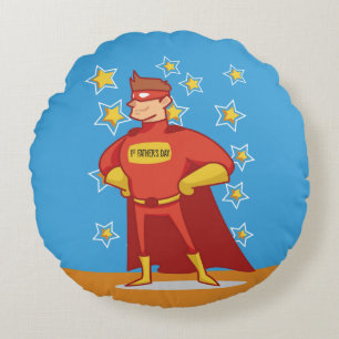 First Father's Day Superhero Round Pillow