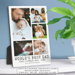 First Fathers Day WORLDS BEST DAD Photo Collage Plaque<br><div class="desc">Create a commemorative keepsake photo collage display of 5 photos with an editable title (sample suggests WORLD'S BEST DAD) and a second and third line of text for your custom personal message (the sample suggests FIRST FATHER'S DAY . YEAR and names) in a charcoal gray classic type font. PHOTO TIP:...</div>