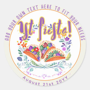First Fiesta 1st Tacos Folkart Flowers Classic Round Sticker