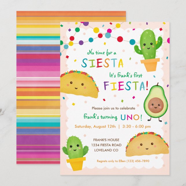 First fiesta birthday - no time for siesta invitation (Front/Back)